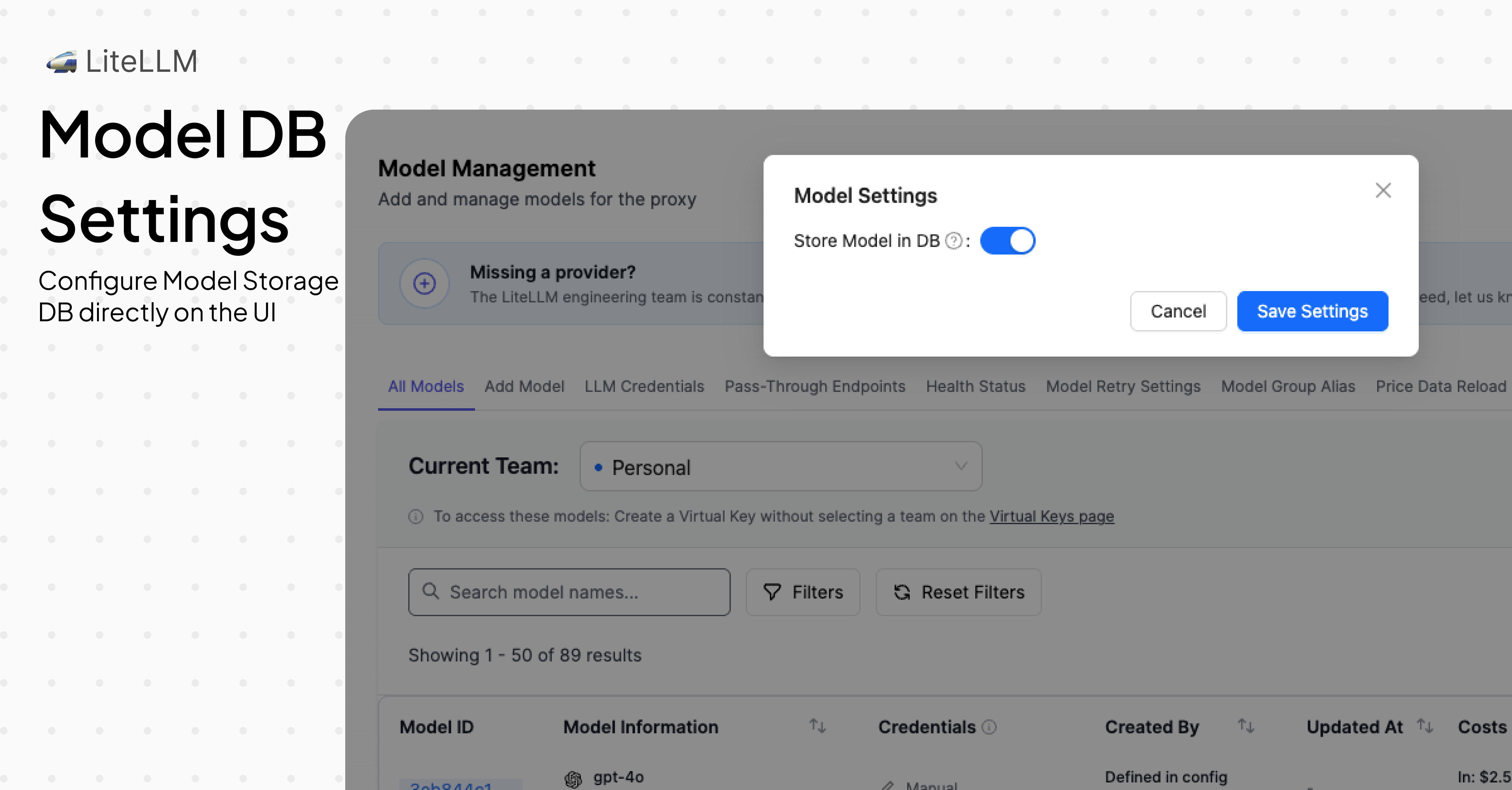Store model in DB Setting